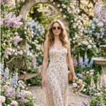 Floral midi dress with strappy sandals spring outfit idea for women 2026